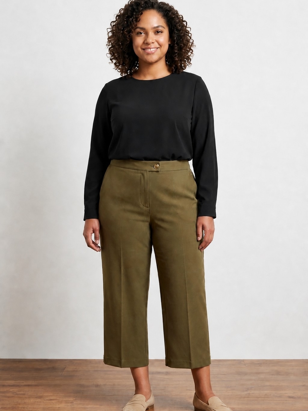NWT Worthington British Olive Cropped Wide-Leg Pants Sz XXL